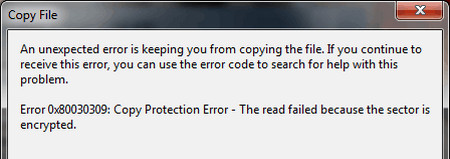 Error occurs when copying protected DVDs to hard drive