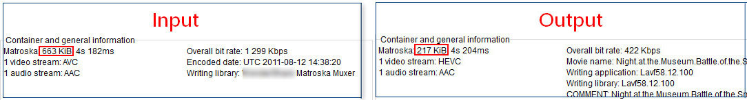 Tamaño de archivo de MKV y HEVC