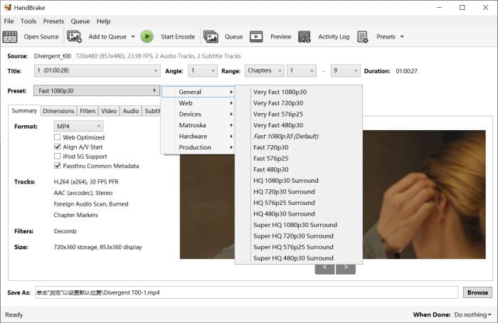 logiciel de copie de DVD gratuit pour Windows 10 - HandBrake