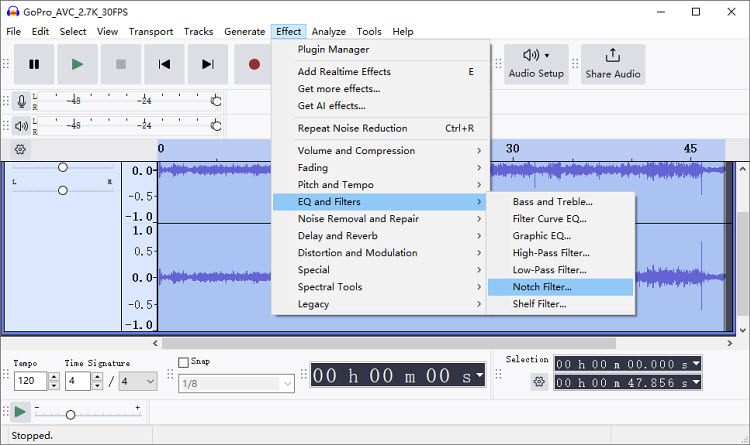 Audacity background noise reduction Notch filter