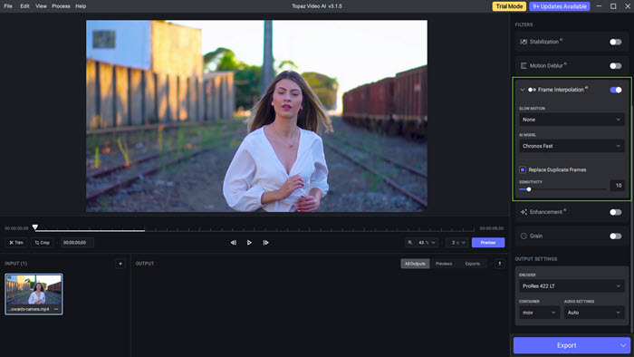 Interpolazione dei Fotogrammi di Topaz Video AI