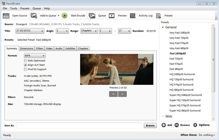 HandBrake Rip DVD to H.264/MPEG-4