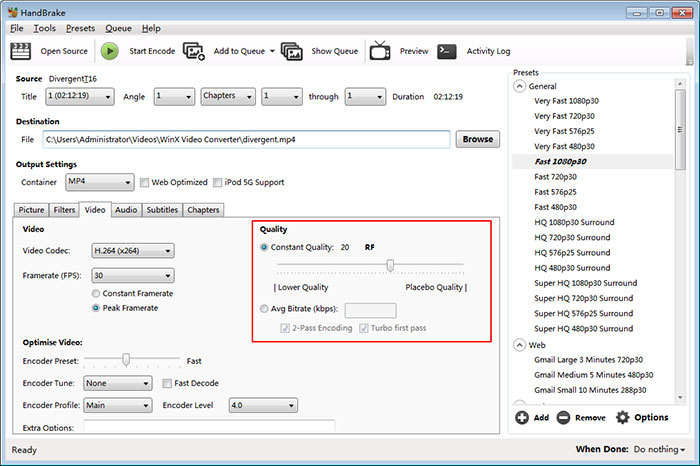 use HandBrake to transcode a video