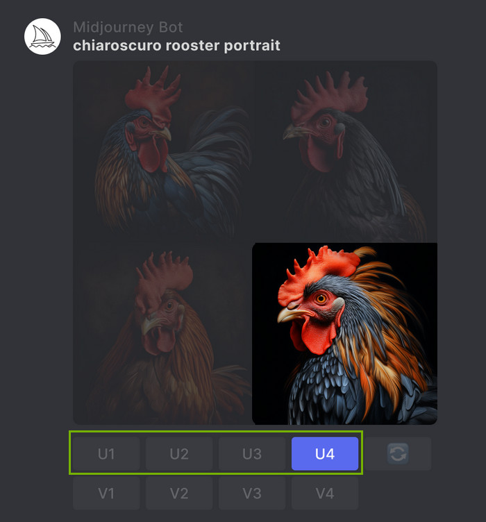 Select a Midjourney image to upscale