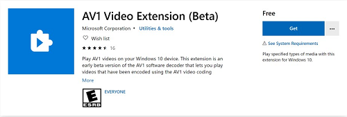 The AV1 video extension provided by Microsoft