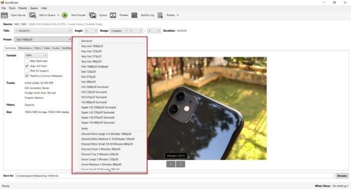 Utilisation des préréglages de Handbrake pour convertir la vidéo